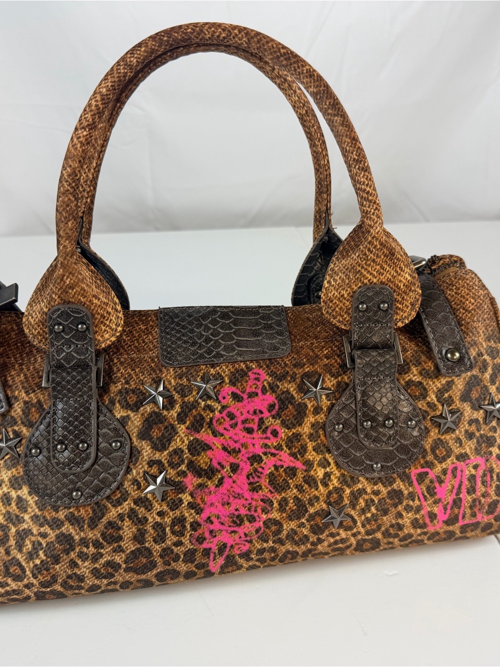 Von Dutch Bree Leopard Print Top-Handle Bag Y2K NWT - Picture 4 of 5